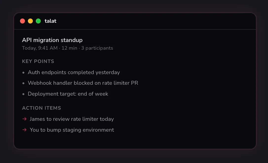 Нотатки з зустрічей від Talat на основі ШІ залишаються на вашому пристрої, а не в хмарі